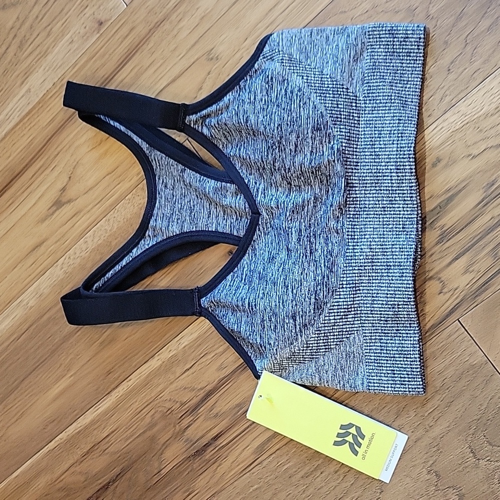NWT All In Motion Black/Grey Marled Medium Support Sports Bra - Size Small